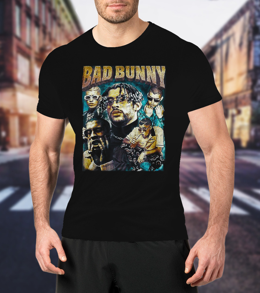 BAD BUNNY Multi-Image Portrait Collage Fan T-Shirt