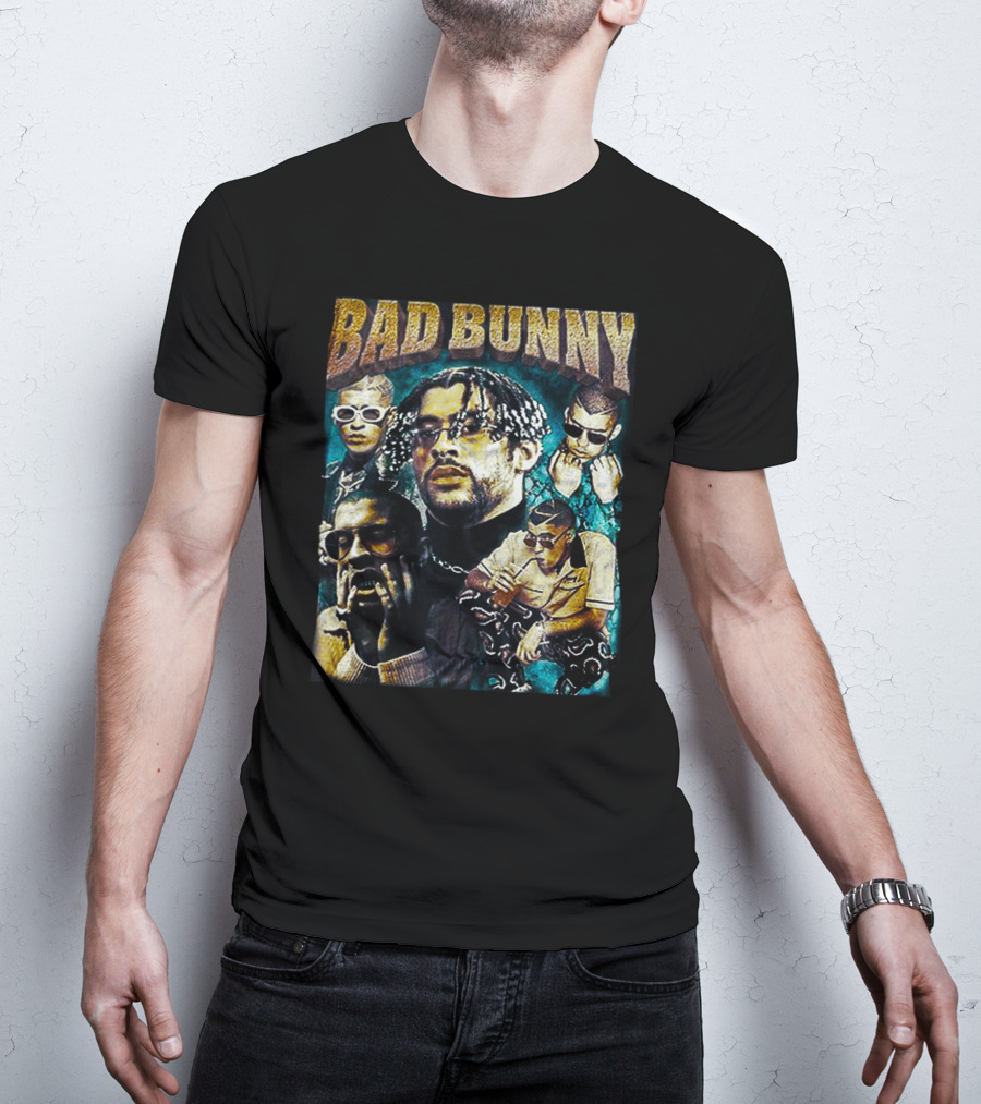 BAD BUNNY Multi-Image Portrait Collage Fan T-Shirt