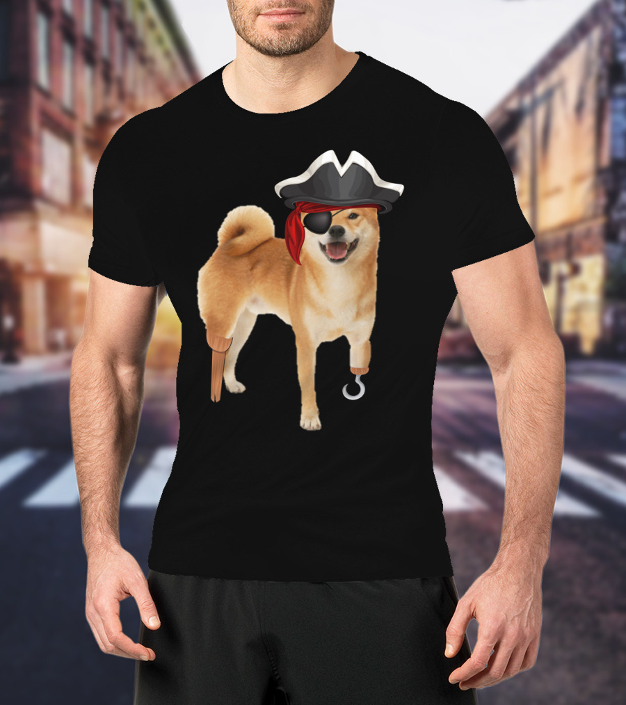 Shiba Inu Pirate With Hook And Peg Leg For Halloween Dog Lovers T-Shirt