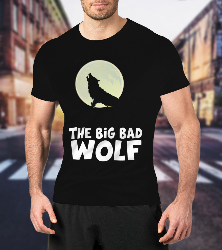 The Big Bad Wolf Howling At Moon With Flying Bat Halloween T-Shirt