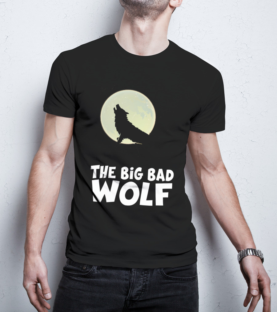 The Big Bad Wolf Howling At Moon With Flying Bat Halloween T-Shirt