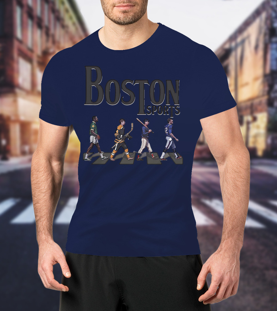 Boston Sports Evolution Inspired By Iconic Athletes In Green Basketball, Yellow Hockey, Baseball, And Blue Football Jerseys T-Shirt