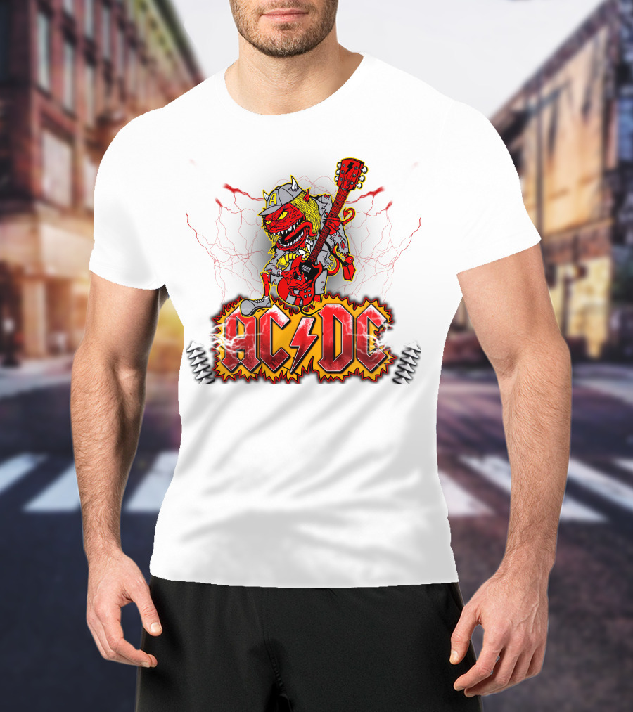 AC DC Fan Logo With Rock Devil Playing Guitar T-Shirt