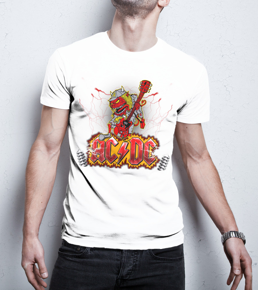 AC DC Fan Logo With Rock Devil Playing Guitar T-Shirt