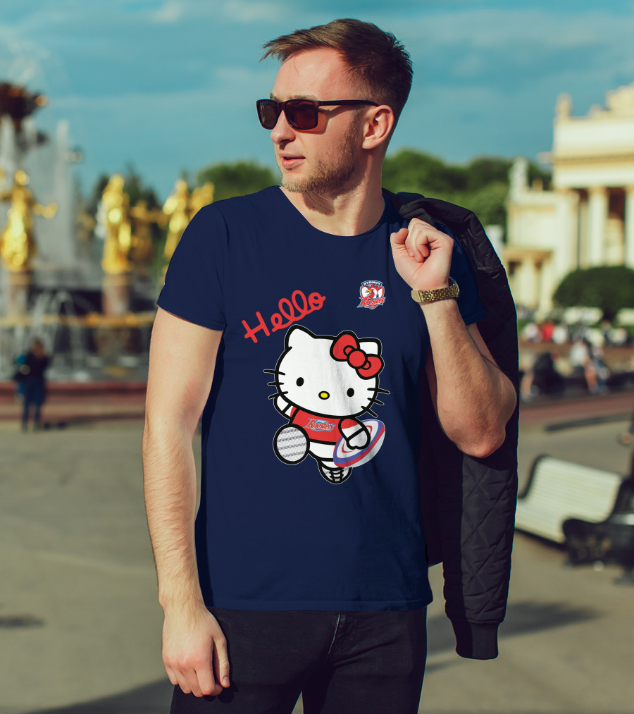 Hello Kitty Sydney Roosters NRL001 Red Bow Rugby Character T-Shirt
