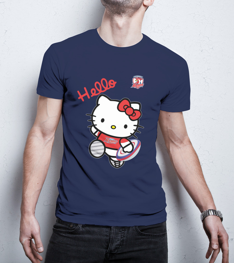 Hello Kitty Sydney Roosters NRL001 Red Bow Rugby Character T-Shirt