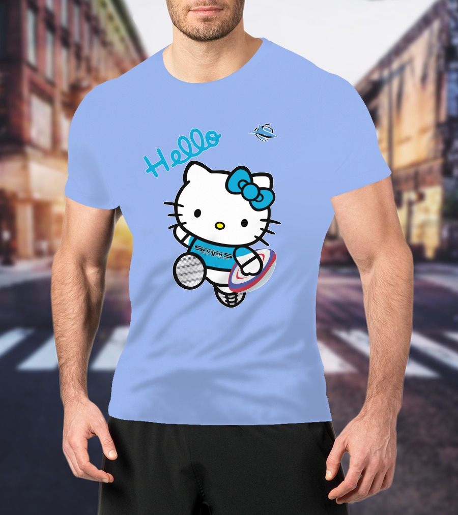 NRL1005 Cronulla Sutherland Sharks Hello Kitty Rugby Player T-Shirt