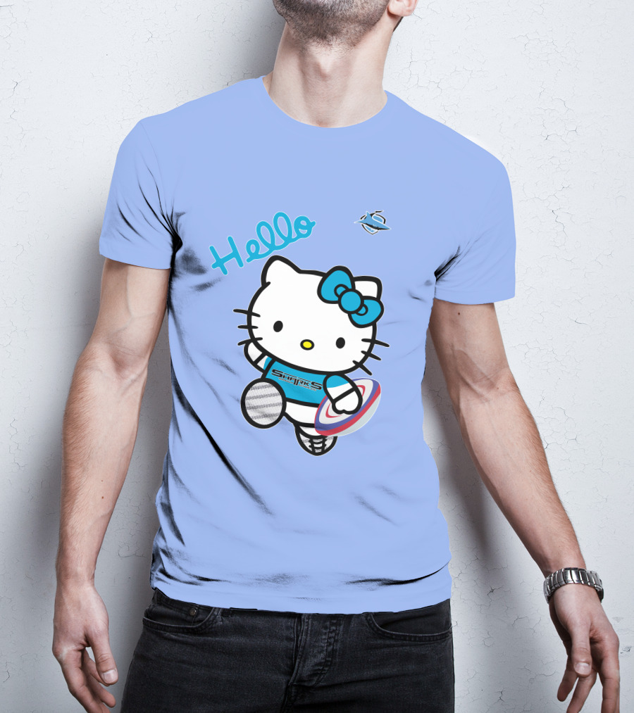 NRL1005 Cronulla Sutherland Sharks Hello Kitty Rugby Player T-Shirt