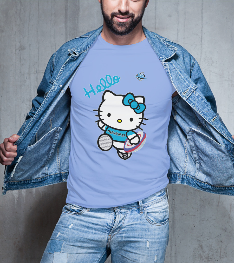 NRL1005 Cronulla Sutherland Sharks Hello Kitty Rugby Player T-Shirt