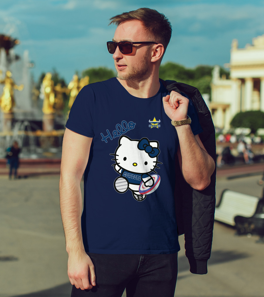 Hello Kitty North Queensland Cowboys Crossover With Rugby Ball T-Shirt