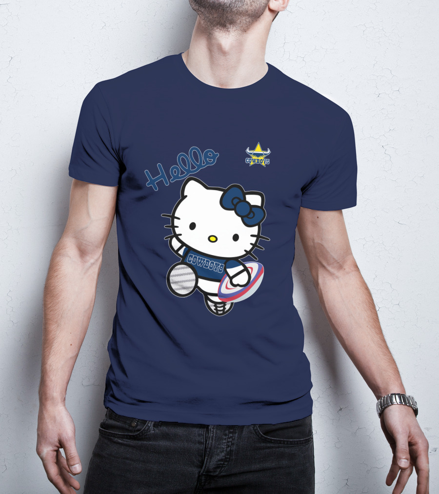 Hello Kitty North Queensland Cowboys Crossover With Rugby Ball T-Shirt