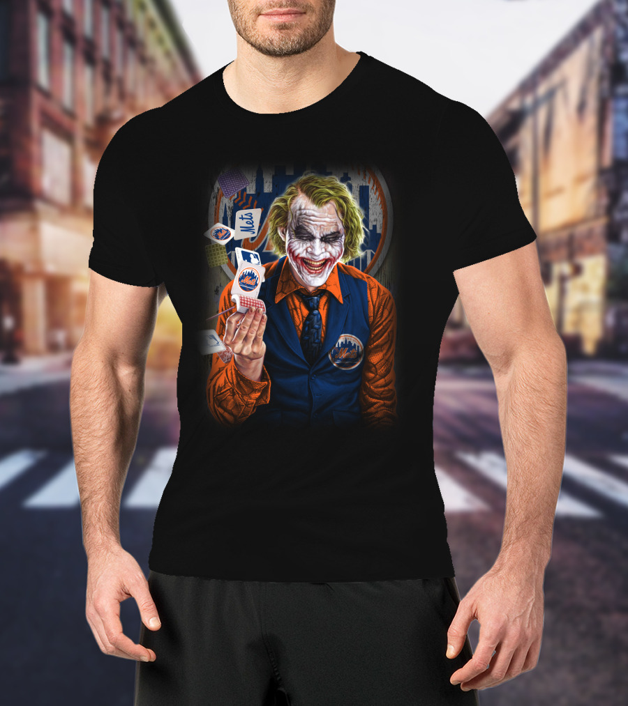 New York Mets Joker Gotham Skyline Playing Cards T-Shirt