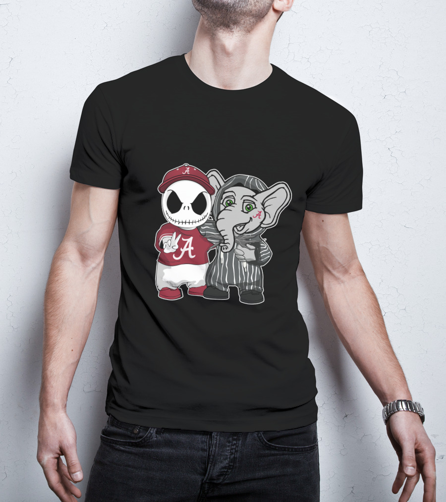 Alabama Crimson Tide Jack Skellington With Elephant In Striped T-Shirt