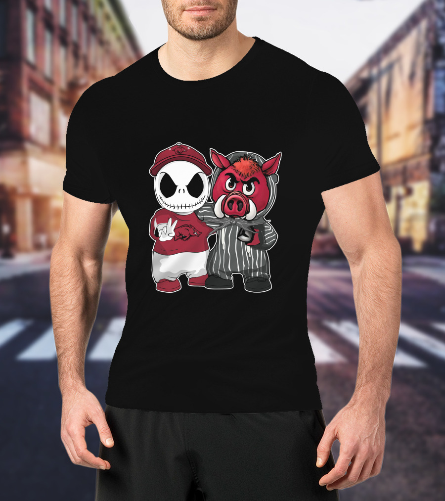 Arkansas Razorbacks Jack Skellington Pinstripe Mascot Duo T-Shirt