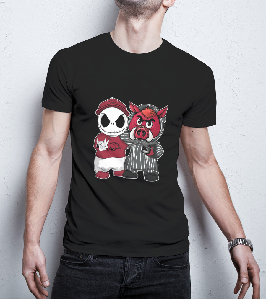 Arkansas Razorbacks Jack Skellington Pinstripe Mascot Duo T-Shirt