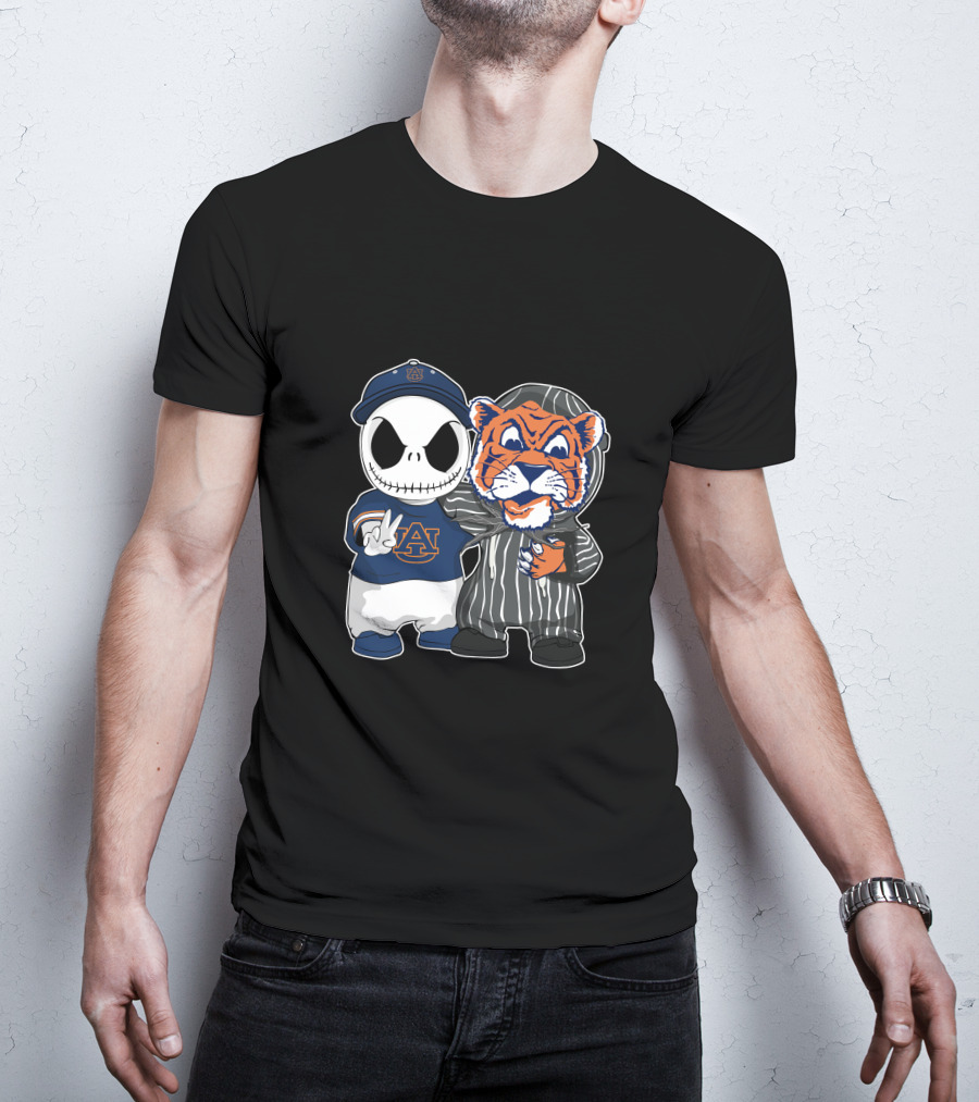 Auburn Tigers Jack Skellington And Tiger Mascot Crossover T-Shirt