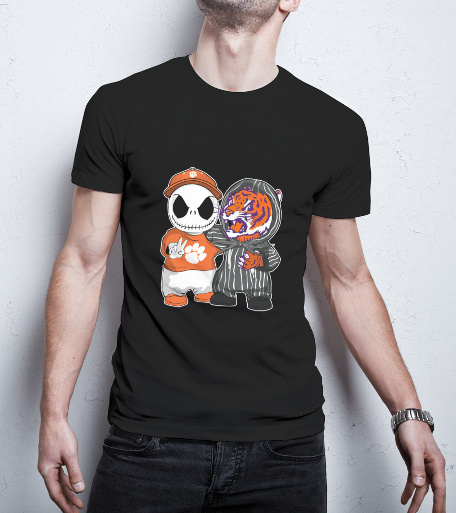 Jack Skellington Clemson Tigers Fan With Tiger Mascot Hugging T-Shirt