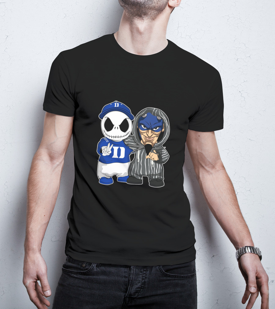 Duke Blue Devils Jack Skellington And Character In Striped T-Shirt