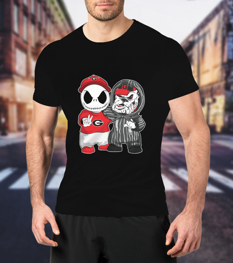 Georgia Bulldogs Jack Skellington And Uga Bulldog Fan T-Shirt