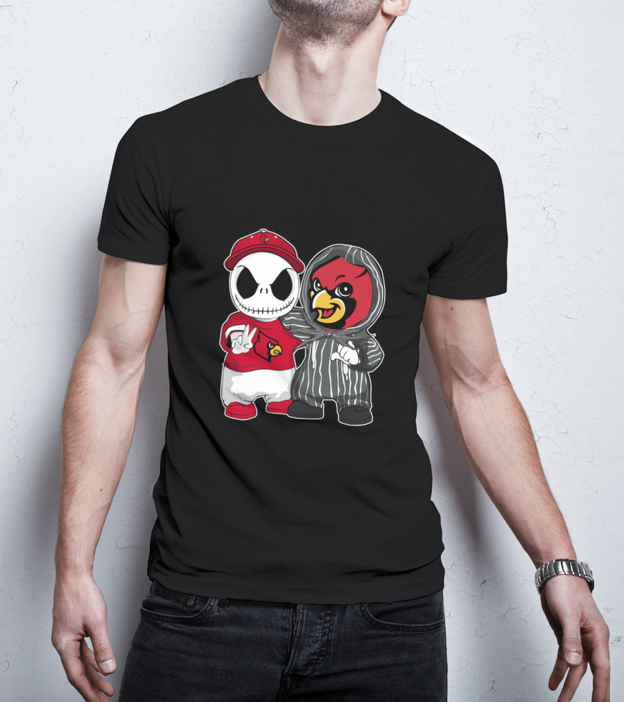 Louisville Cardinals Jack Skellington And Cardinal Mascot Duo T-Shirt