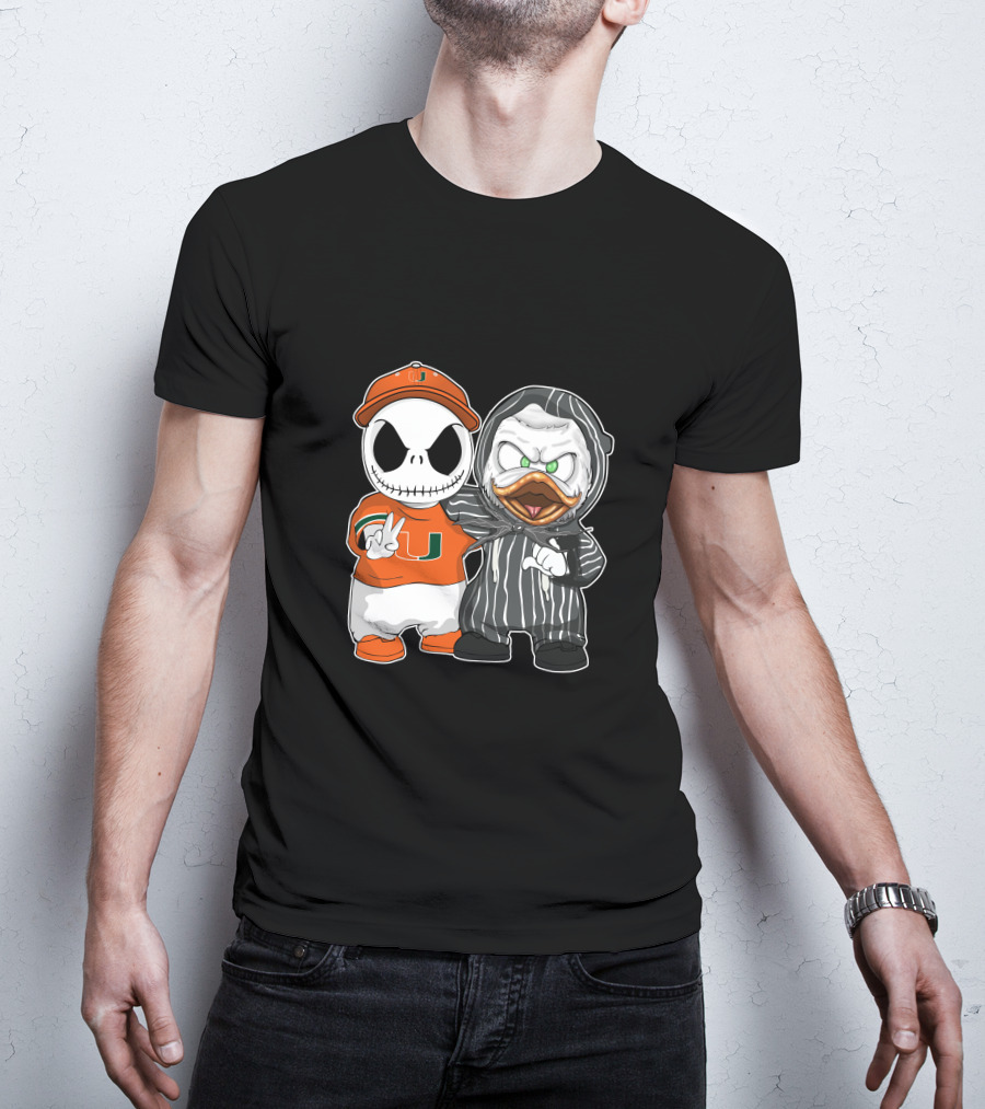 Miami Hurricanes Jack Skellington Oregon Ducks Crossover T-Shirt