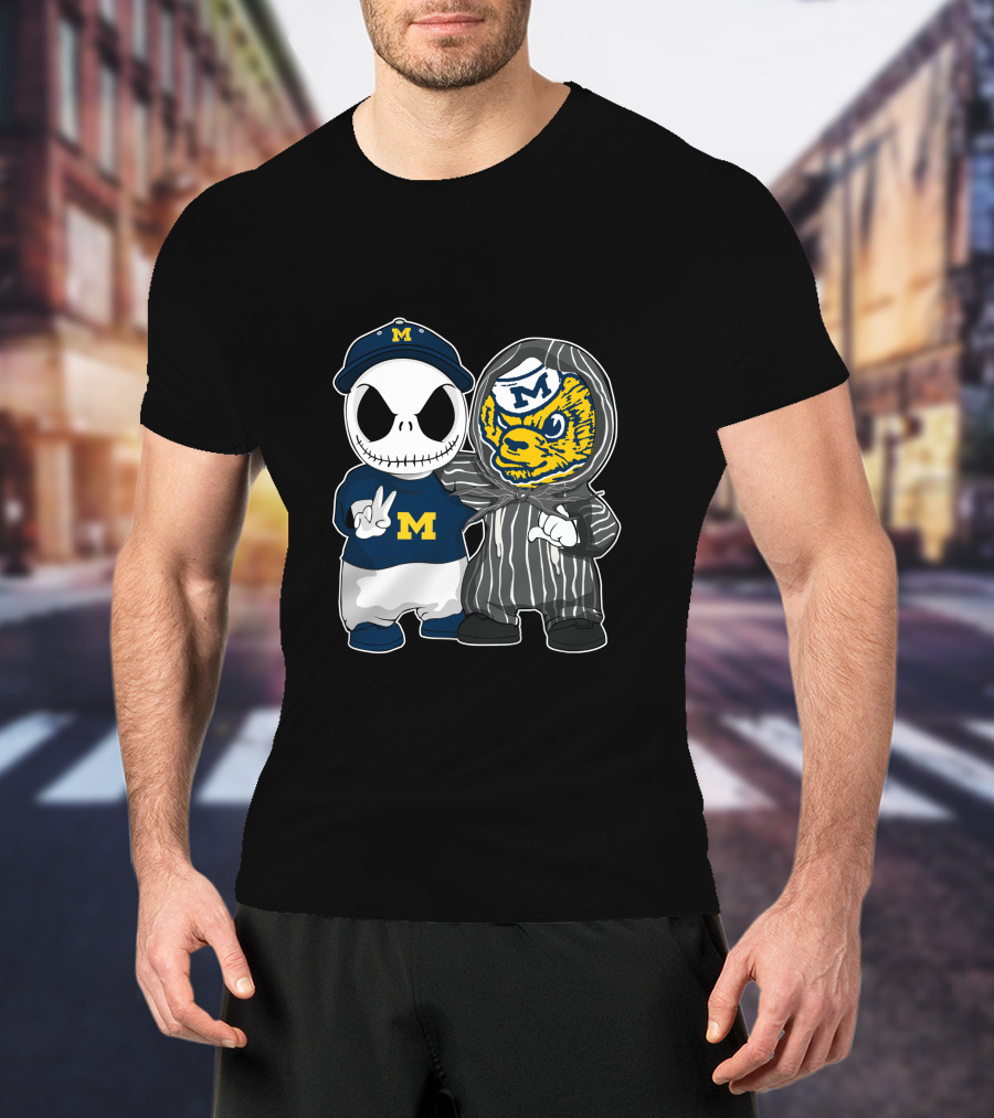 Michigan Wolverines Jack Skellington And Michigan Mascot T-Shirt