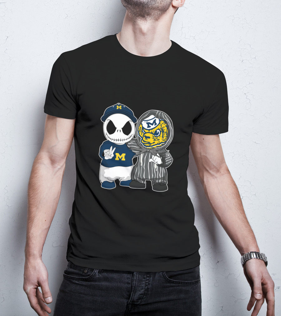 Michigan Wolverines Jack Skellington And Michigan Mascot T-Shirt