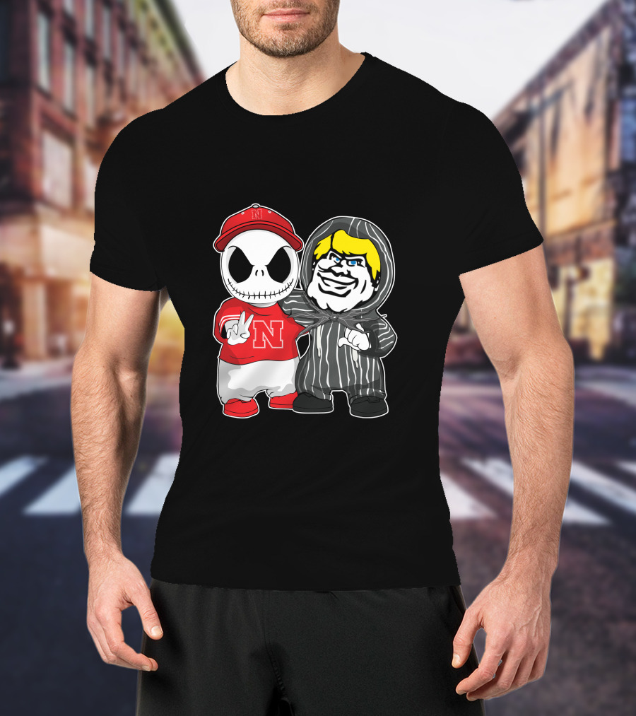 Nebraska Cornhuskers Jack Skellington With Freddy Krueger Style Character T-Shirt