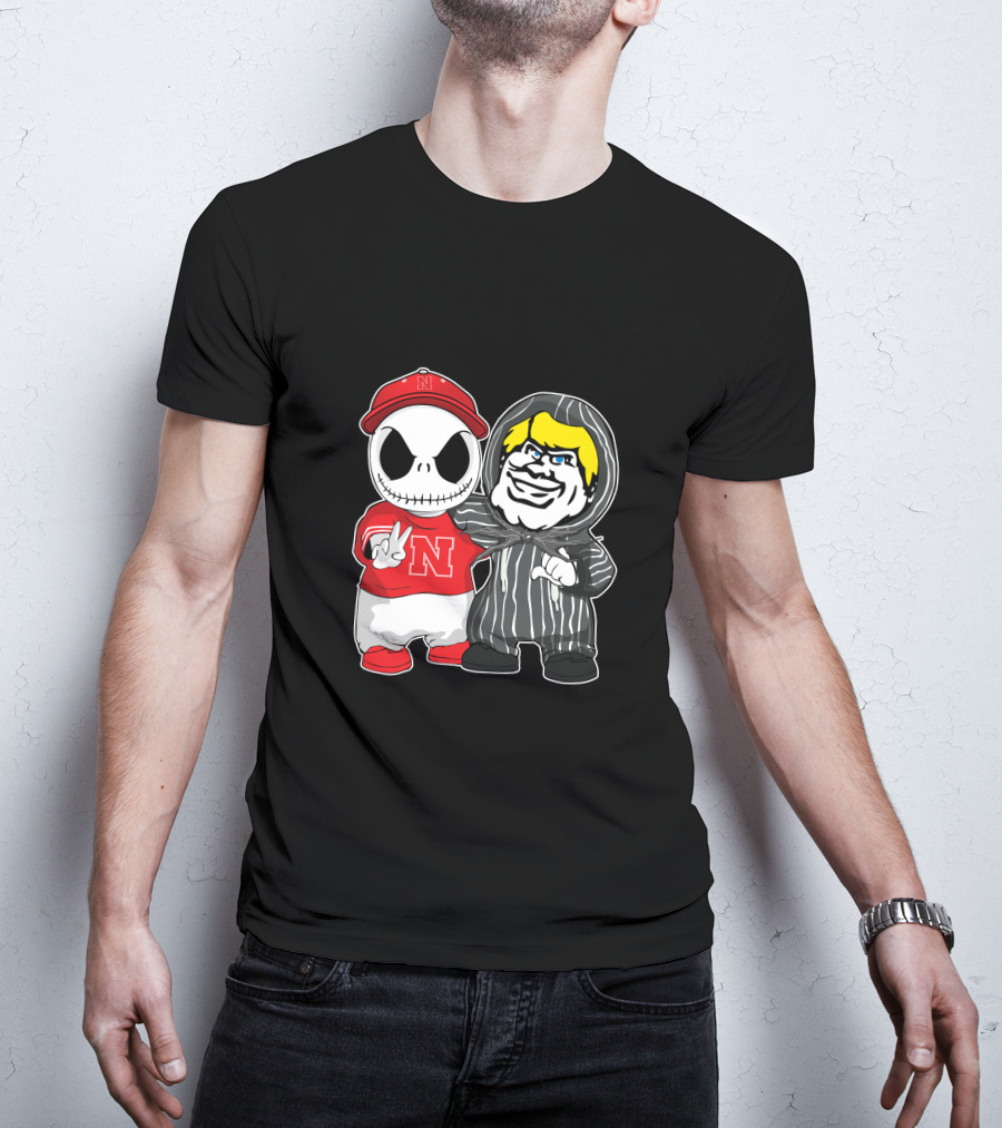 Nebraska Cornhuskers Jack Skellington With Freddy Krueger Style Character T-Shirt
