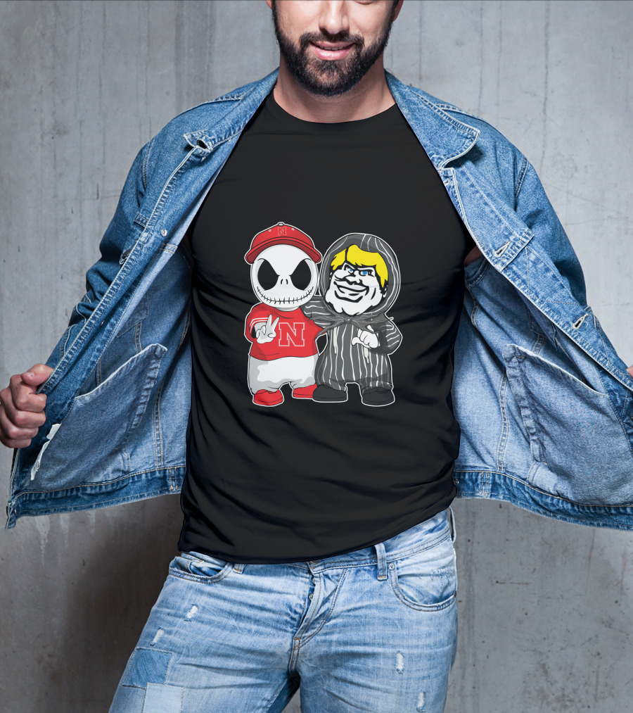 Nebraska Cornhuskers Jack Skellington With Freddy Krueger Style Character T-Shirt