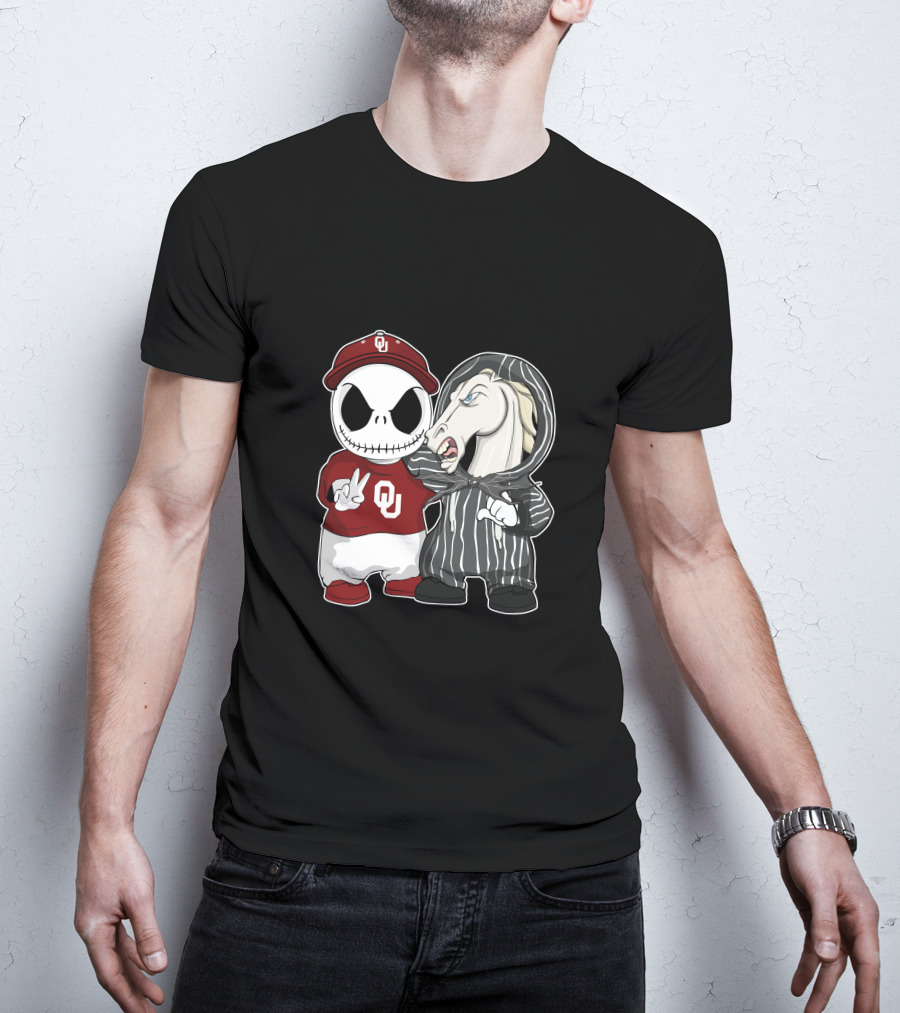 Oklahoma Sooners Jack Skellington And Nightmare Horse Team-Up T-Shirt