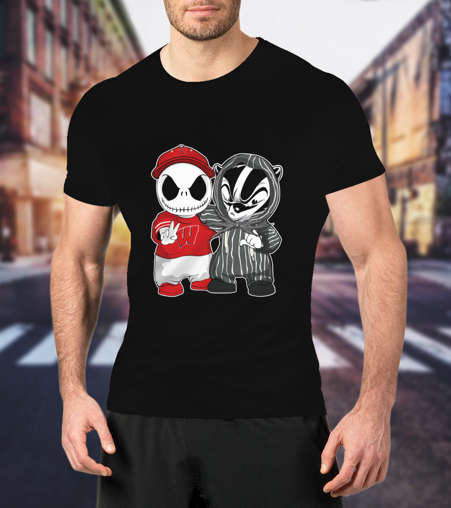Wisconsin Badgers Jack Skellington And Bucky Badger Crossover T-Shirt