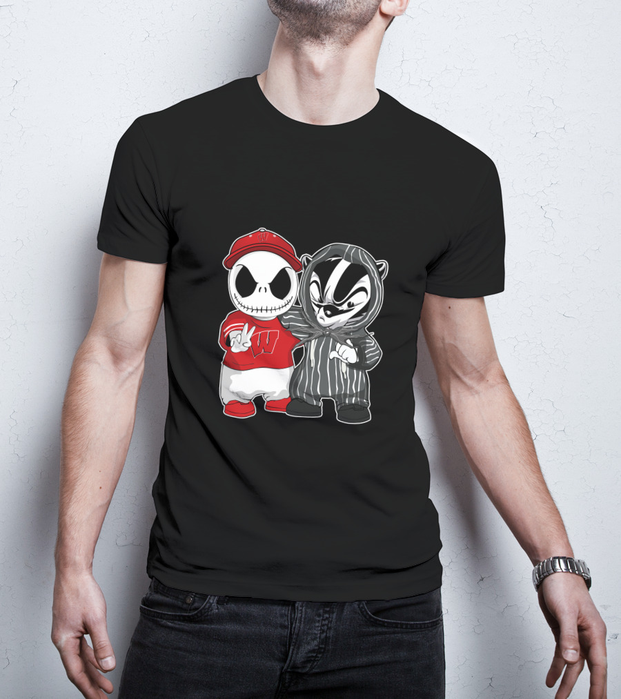 Wisconsin Badgers Jack Skellington And Bucky Badger Crossover T-Shirt