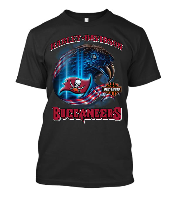 Harley Davidson Motor Cycles Tampa Bay Buccaneers Eagle Flag T-Shirt