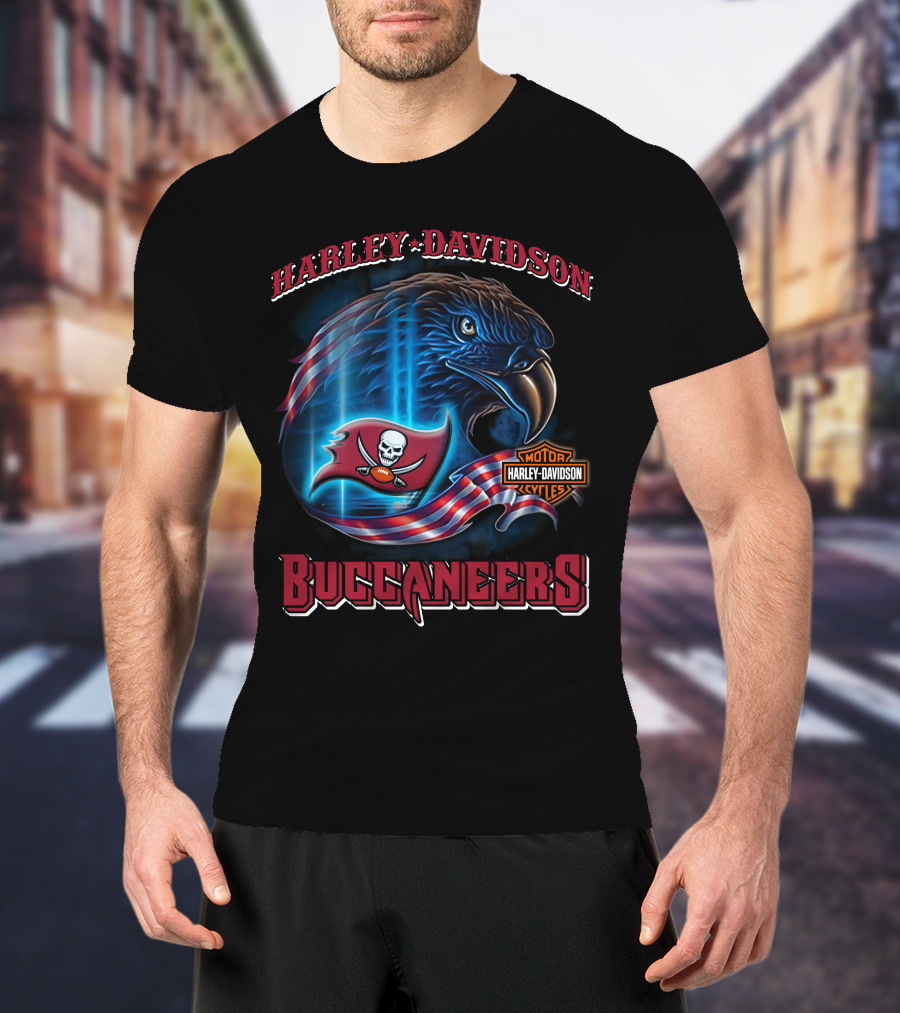Harley Davidson Motor Cycles Tampa Bay Buccaneers Eagle Flag T-Shirt