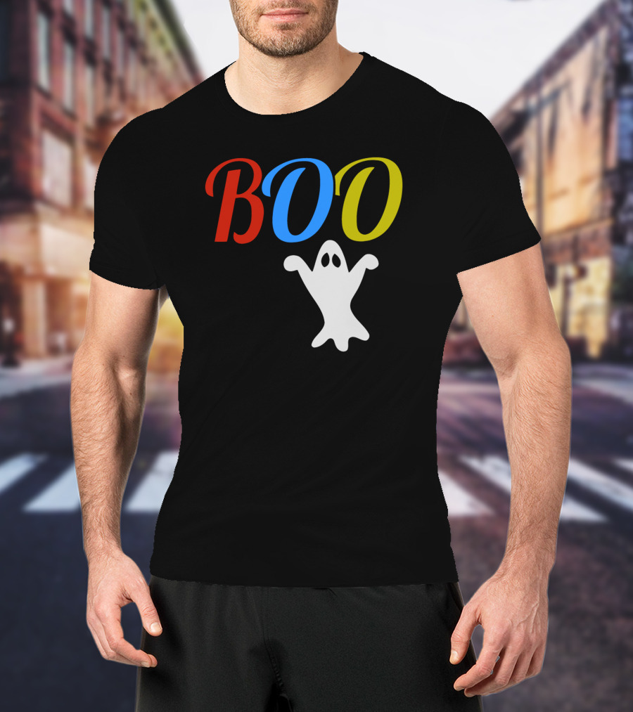 BOO Ghost Multicolor Halloween Spooky T-Shirt