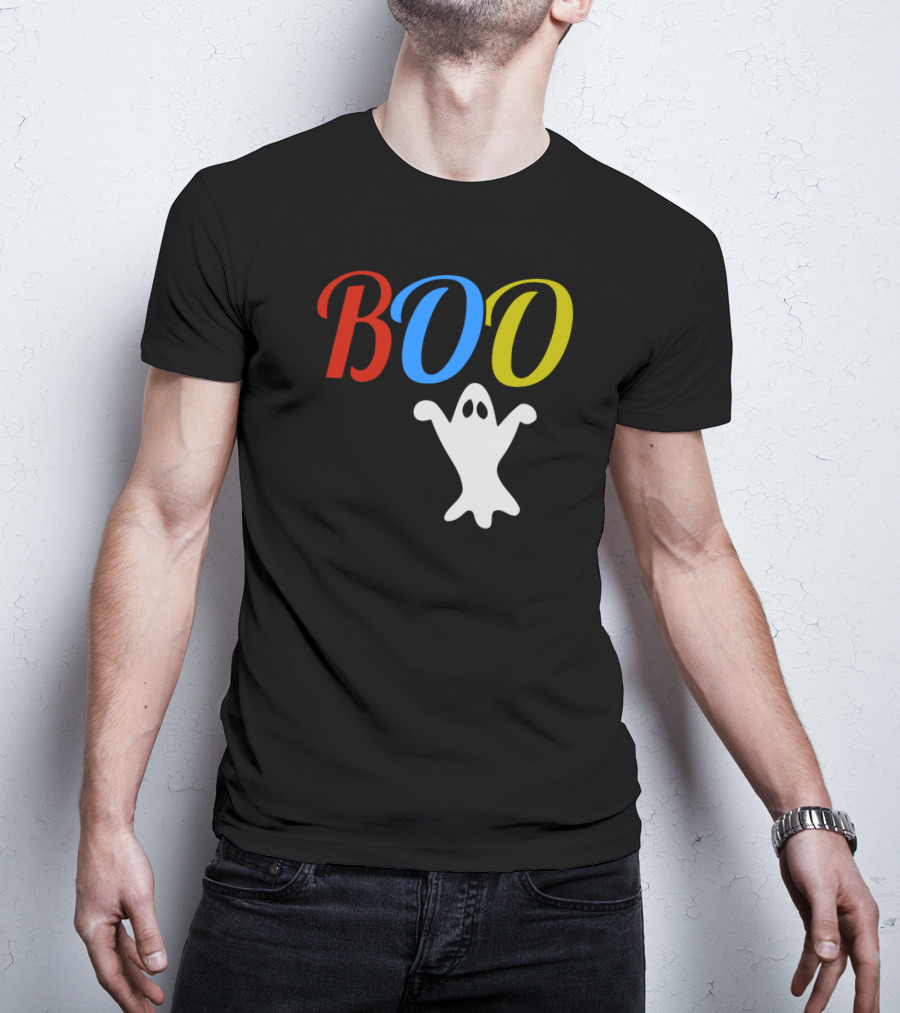 BOO Ghost Multicolor Halloween Spooky T-Shirt