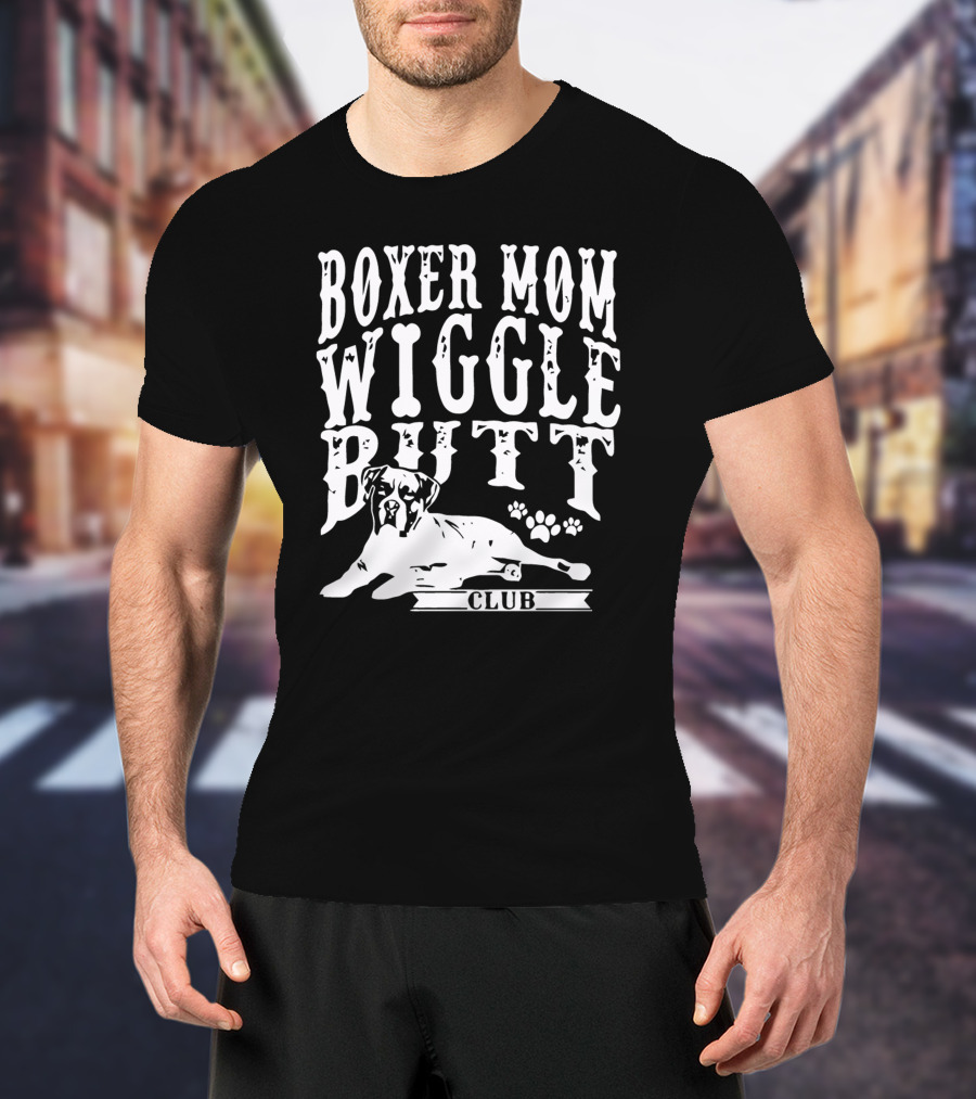 Boxer Mom Wiggle Butt Club Pawprint Dog T-Shirt