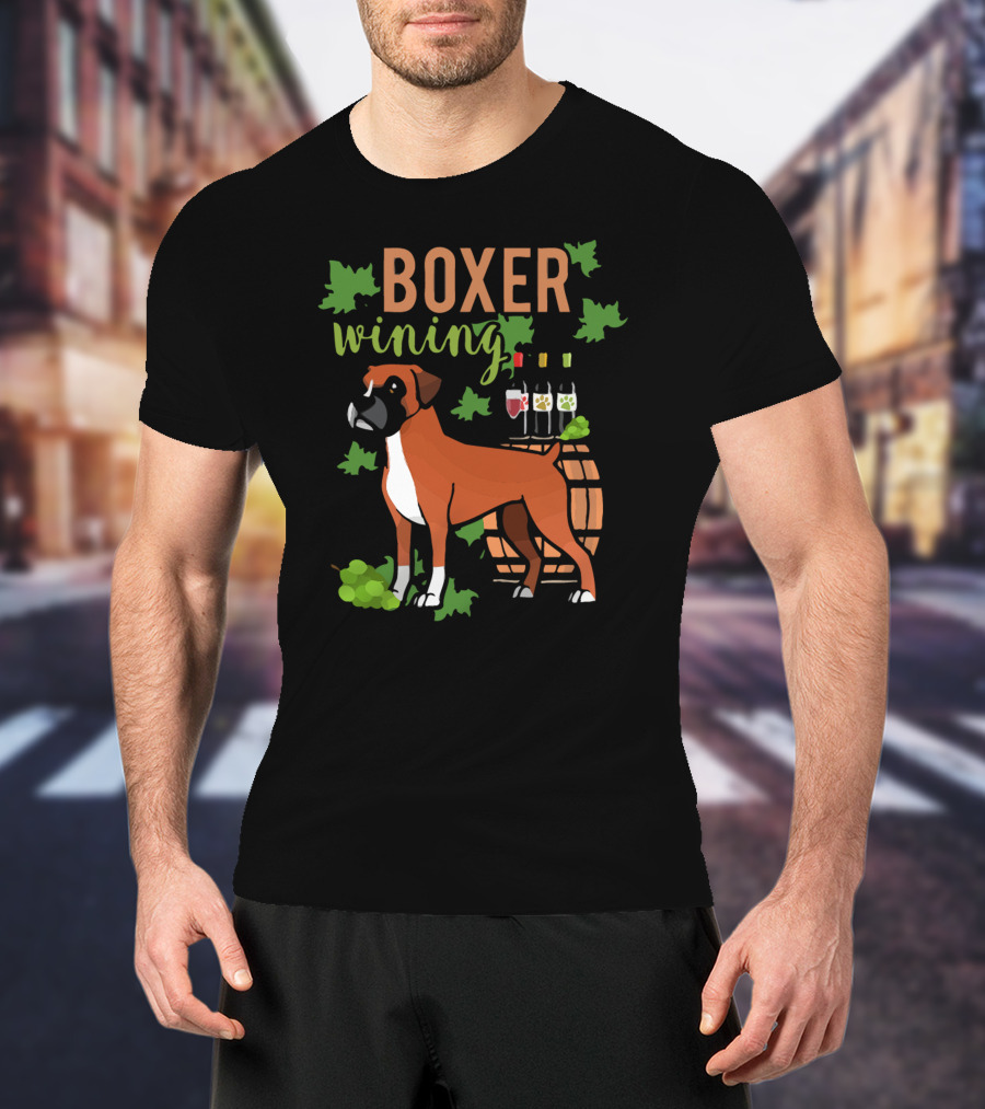 Boxer Wining Grapes And Wine Barrel Dog T-Shirt