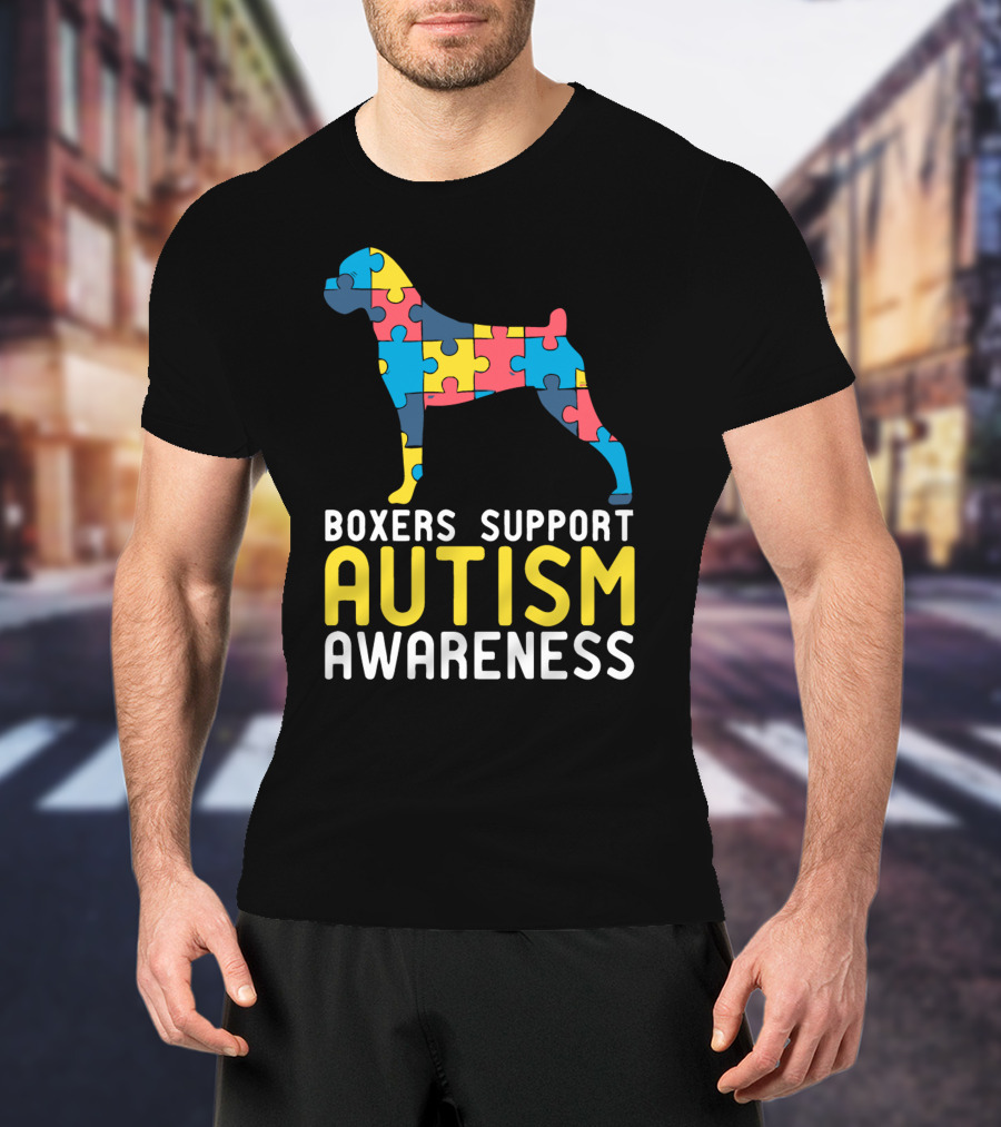 Boxers Support Autism Awareness Puzzle Dog T-Shirt