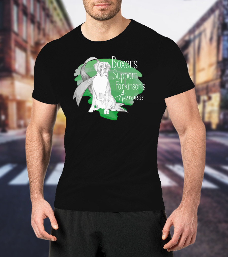 Boxers Support Parkinson's Awareness With Ribbon And Dog T-Shirt