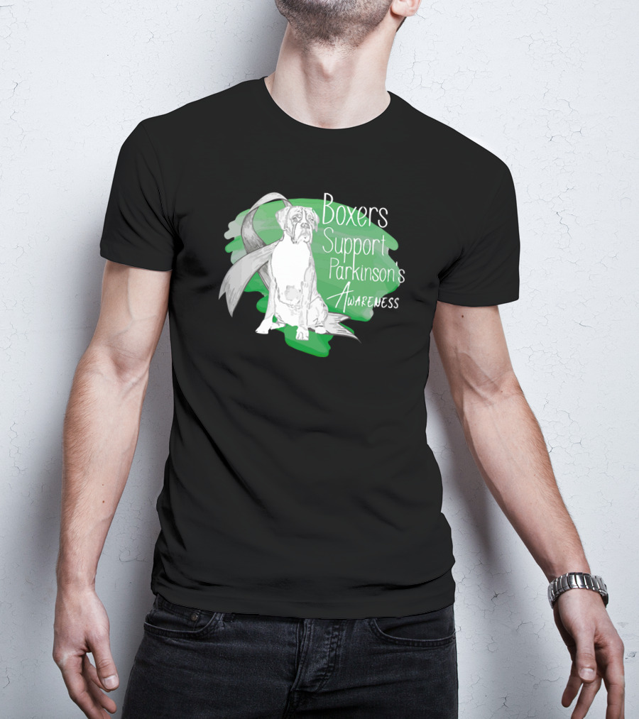 Boxers Support Parkinson's Awareness With Ribbon And Dog T-Shirt