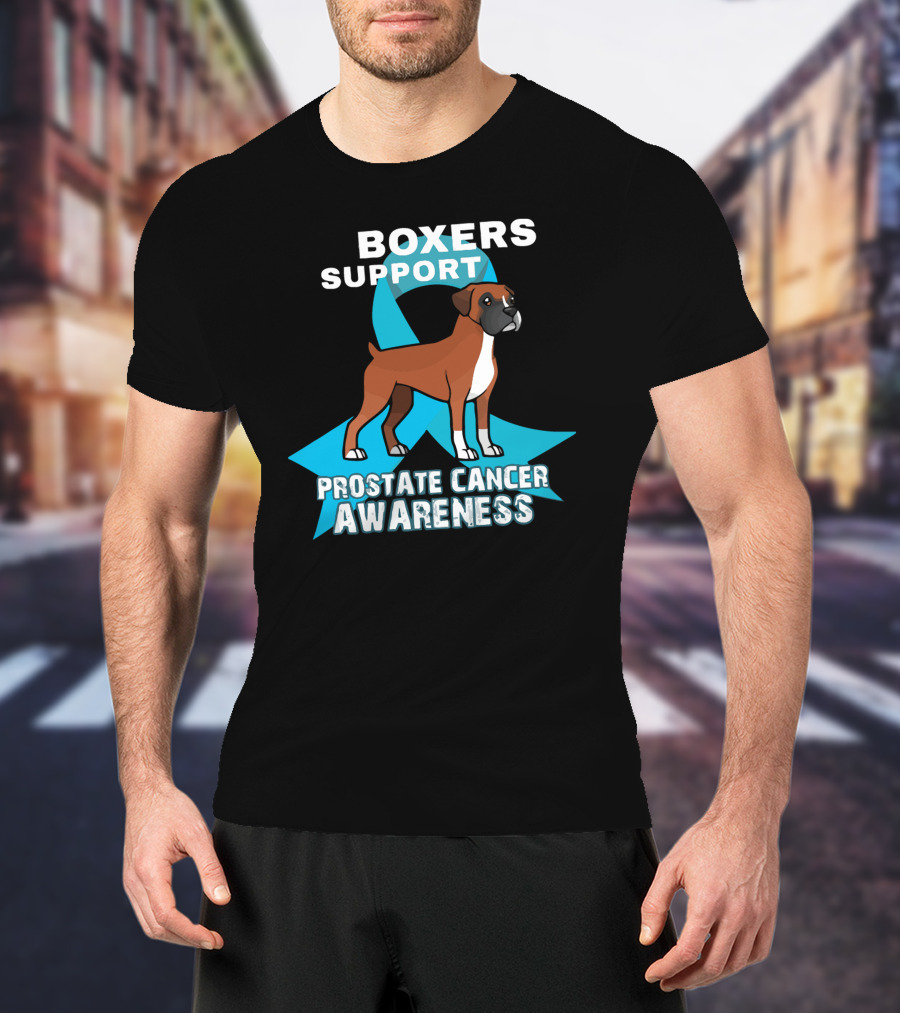 Boxers Support Prostate Cancer Awareness Ribbon Dog T-Shirt