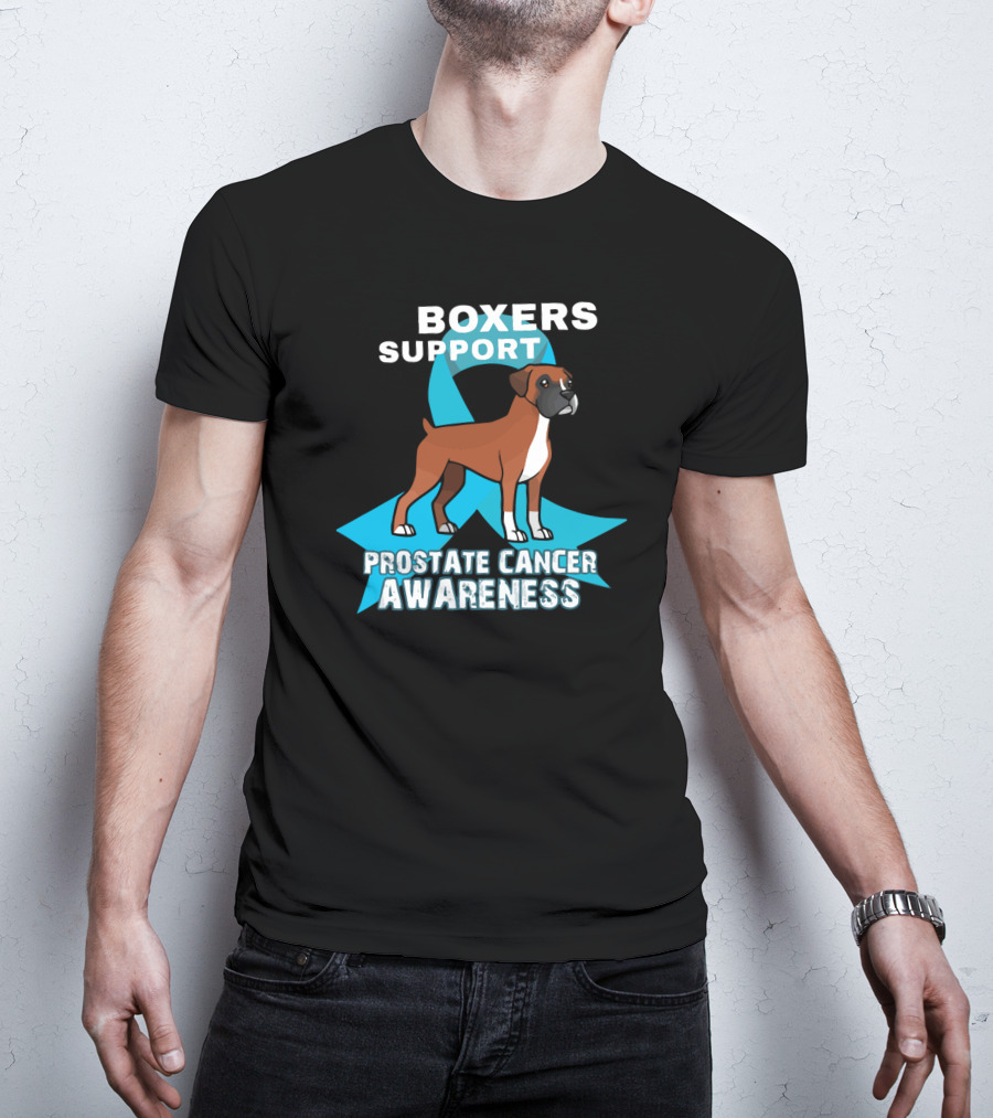 Boxers Support Prostate Cancer Awareness Ribbon Dog T-Shirt