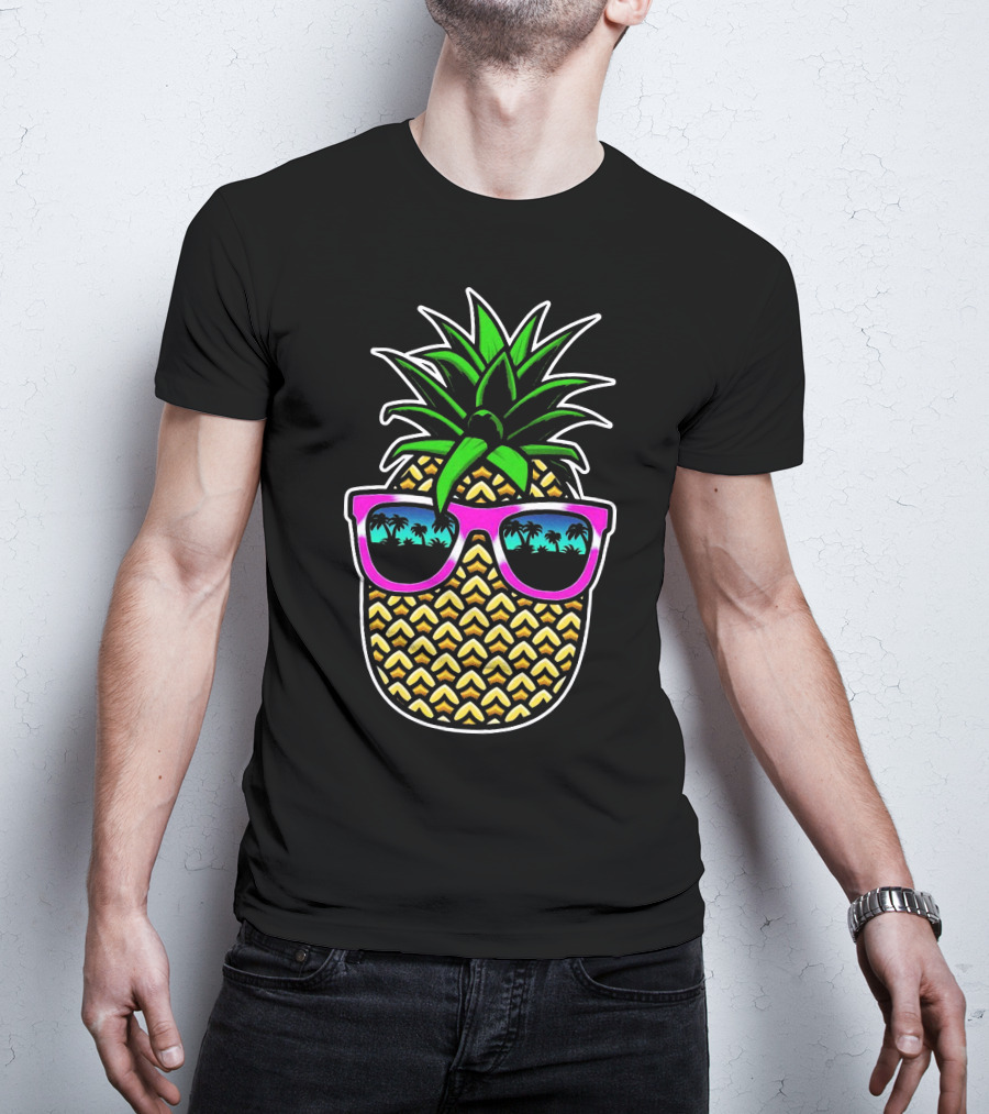 Pineapple Cool Retro Sunglasses Paradise Palm Trees T-Shirt