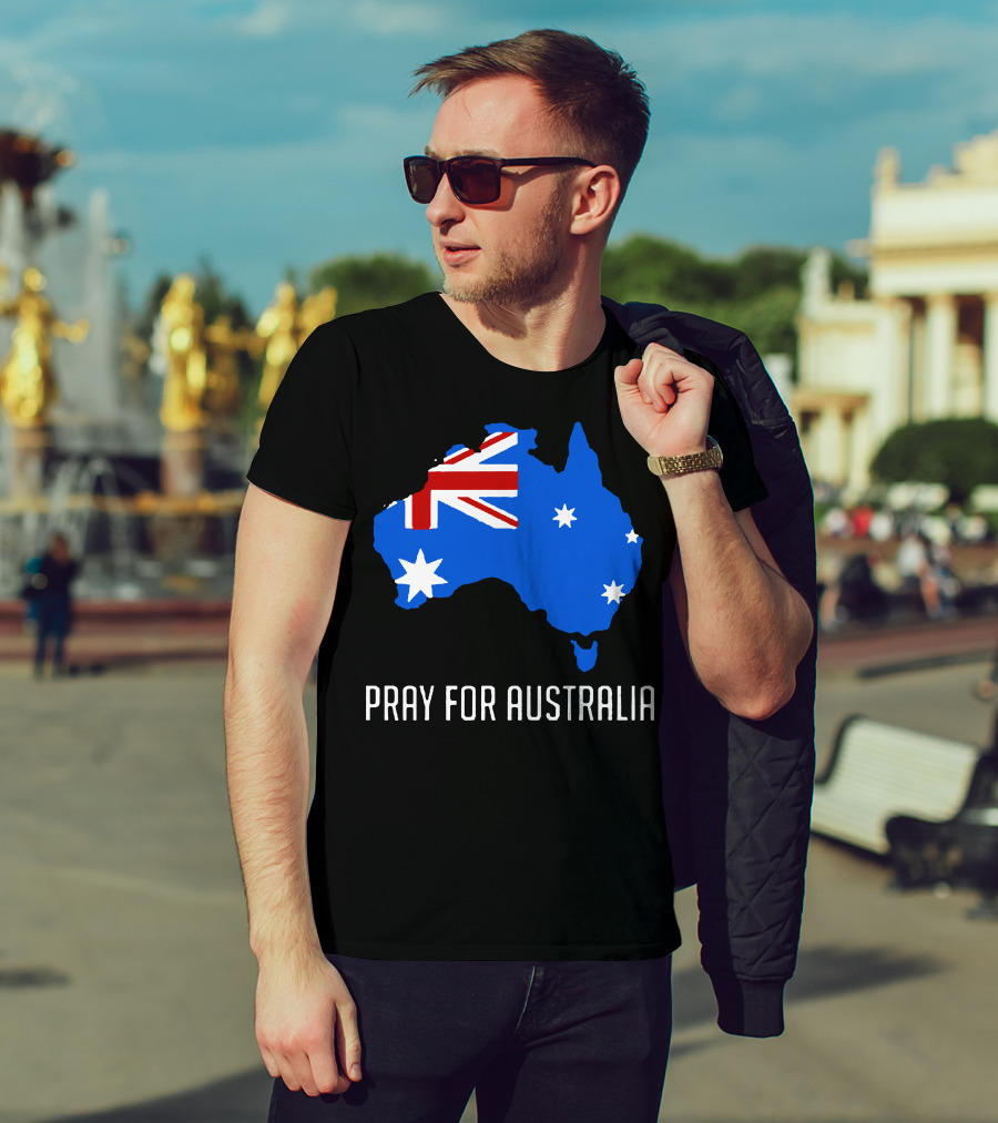 Pray For Australia Forest Fires Australia Map Flag Stars T-Shirt