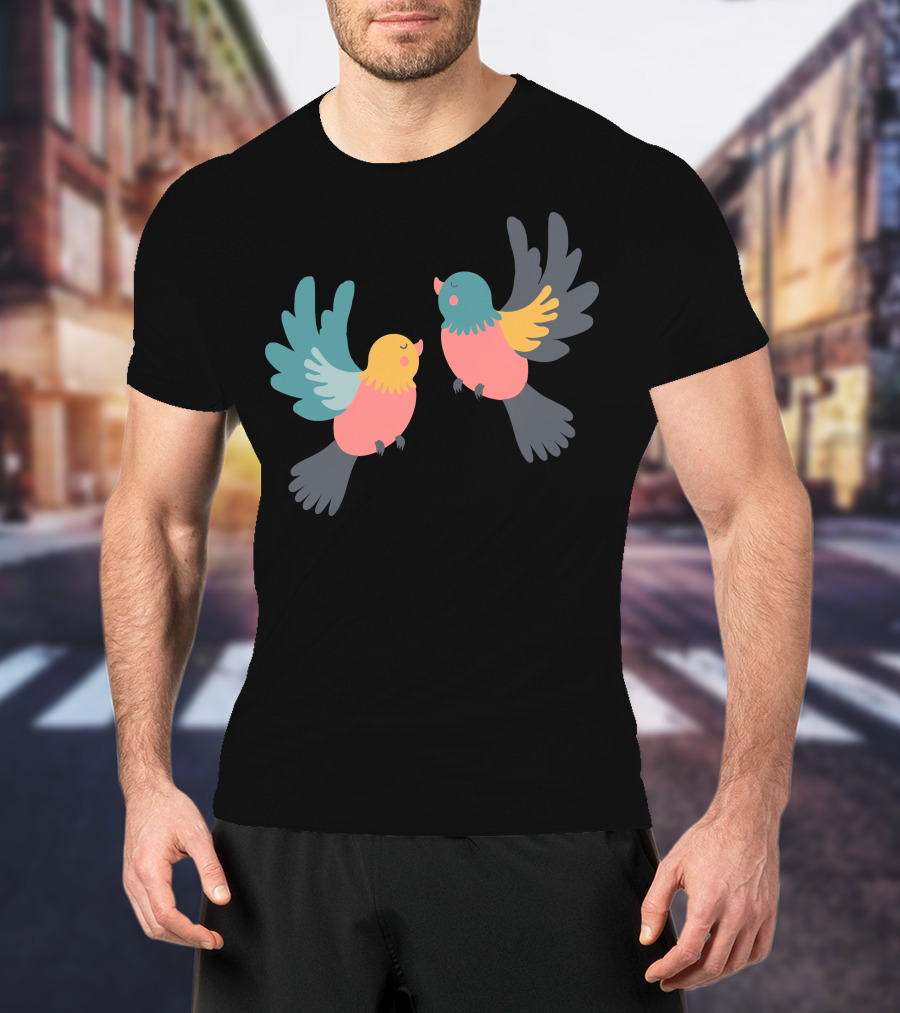 Pretty Birds Vibrant Colorful Avian Pair T-Shirt