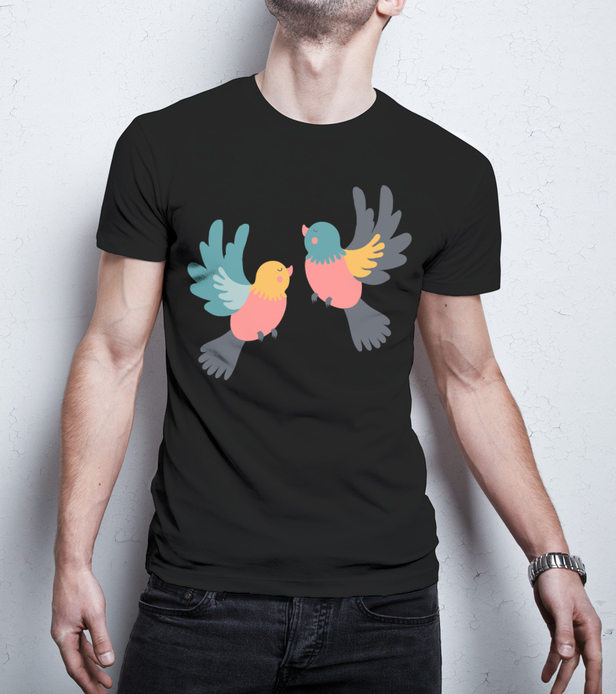 Pretty Birds Vibrant Colorful Avian Pair T-Shirt