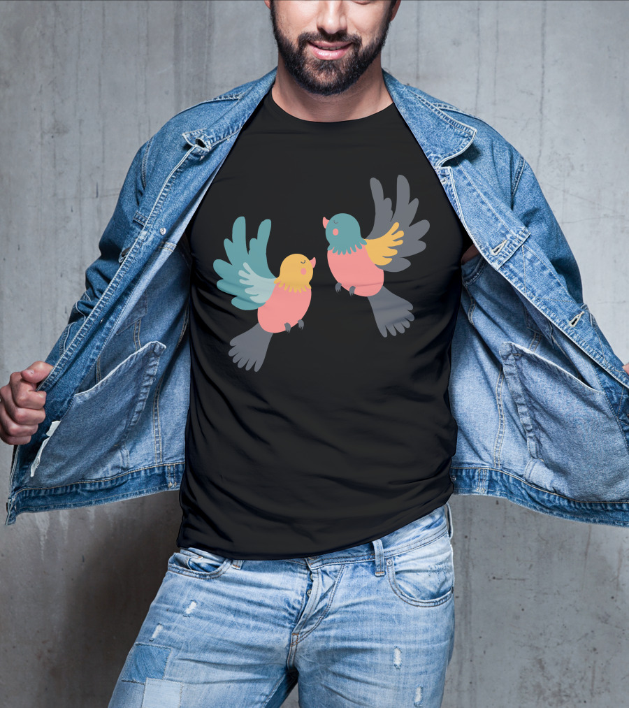 Pretty Birds Vibrant Colorful Avian Pair T-Shirt