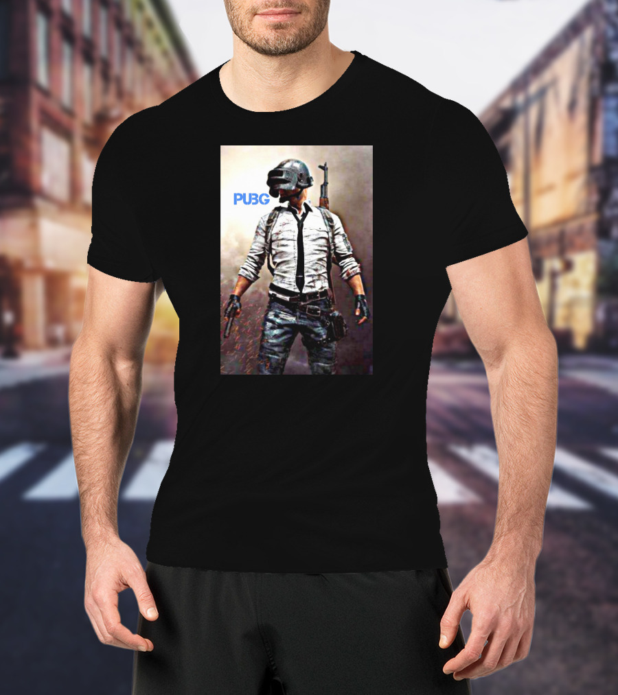 PUBG Battlegrounds Helmet Character With Gun And Tie T-Shirt